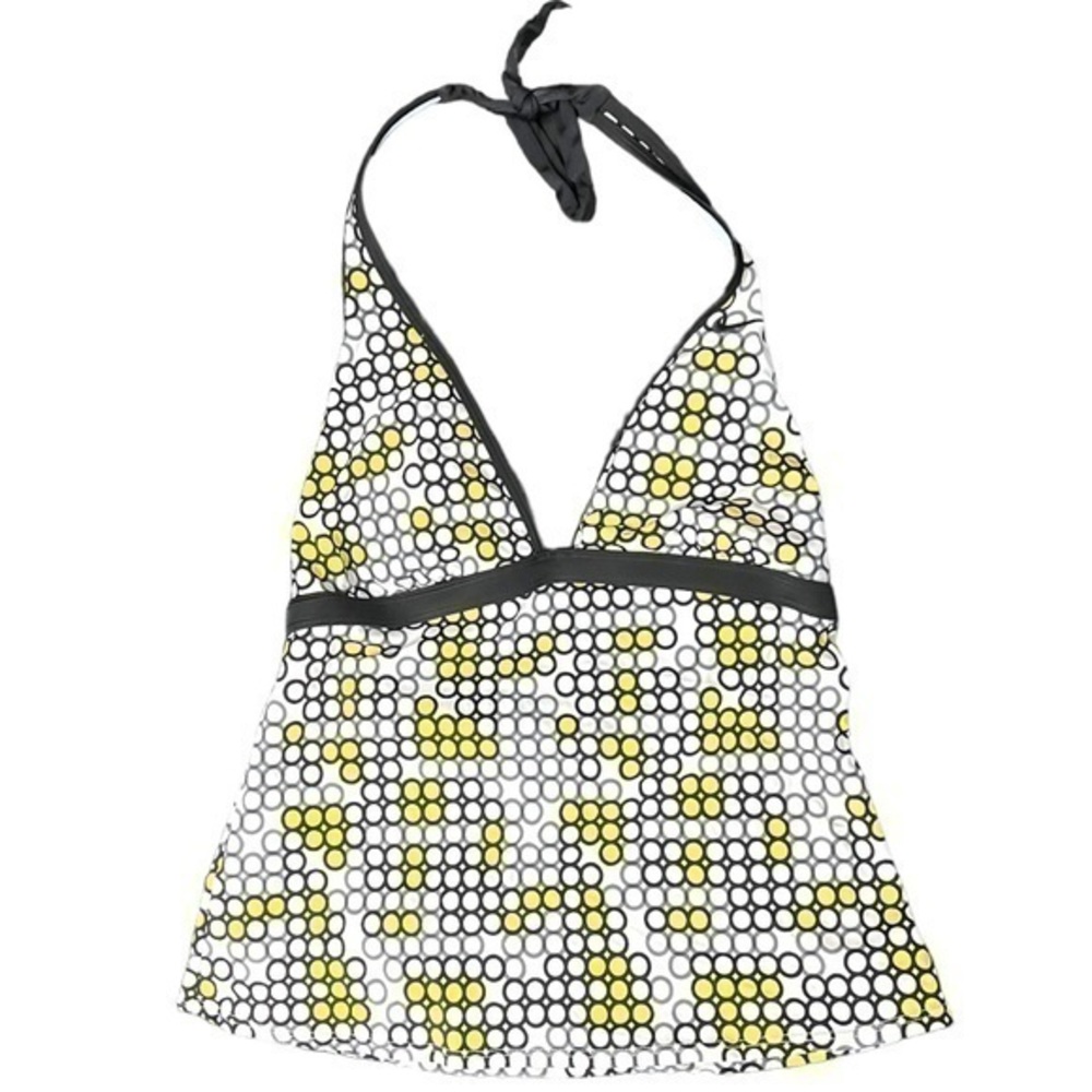Nike Swim Padded Tankini Halter Bathing Suit Top - Yellow Black White Dots